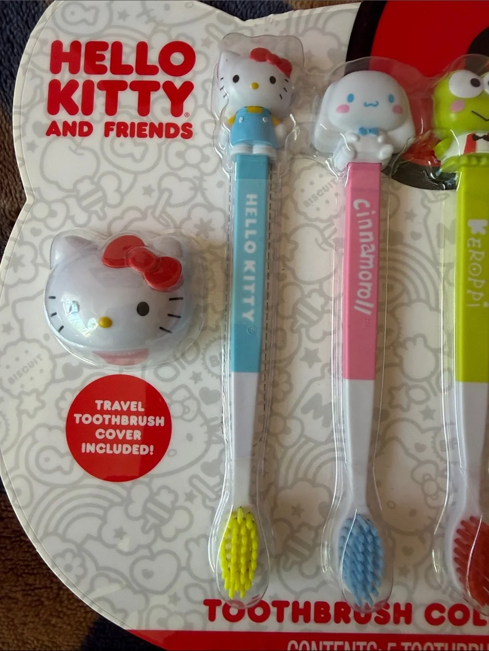 Hello Kitty Kids Toothbrush & Flossers Set - Pink, Blue, Green, Yellow, Red